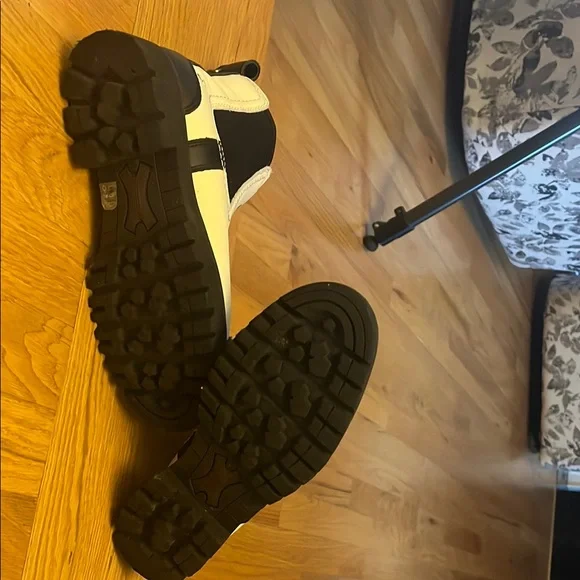 White and Black Ankle Boots with Leather Accents - Picture 4 of 5